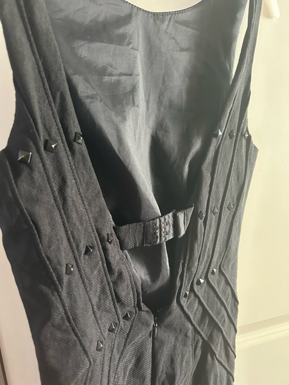 bebe Black Studded Low Back Bodycon Mini Dress Textured Viscose Blend Size 2 - Picture 6 of 7